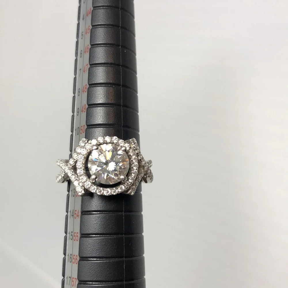 Moissanite Fire Ring Crossover Design Solitaire 2.50ctw Platineve 925 Size 6